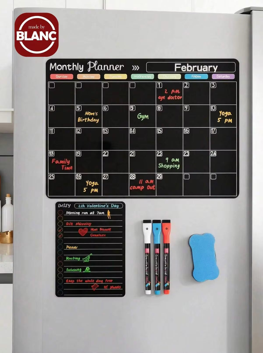 Magnetic Erasable Refrigerator Calendar, Monthly Meal Planner And Today's Menu Whiteboard, 2pcs Fridge Chalkboard, Suitable For Kitchen Office, Includes 3 Marker Pens And 1 Eraser